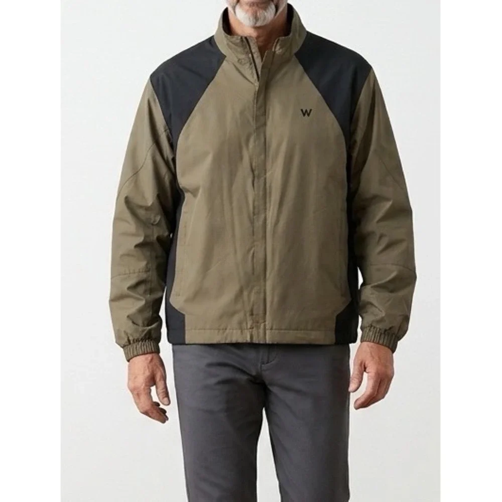 FootJoy DryJoys Jacket Mens XL Tan Black Full Zip Golf Rain Windbreaker